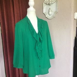 HD in Paris Kelly green ruffled blouse with metallic buttons 12